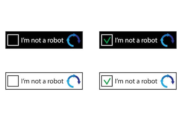 Captcha verification icons I am not a robot text Blue arrows and checkmark details
