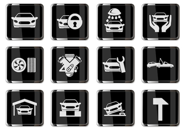 Car services pictograms in black chrome buttons. icon set for your design. vector icons