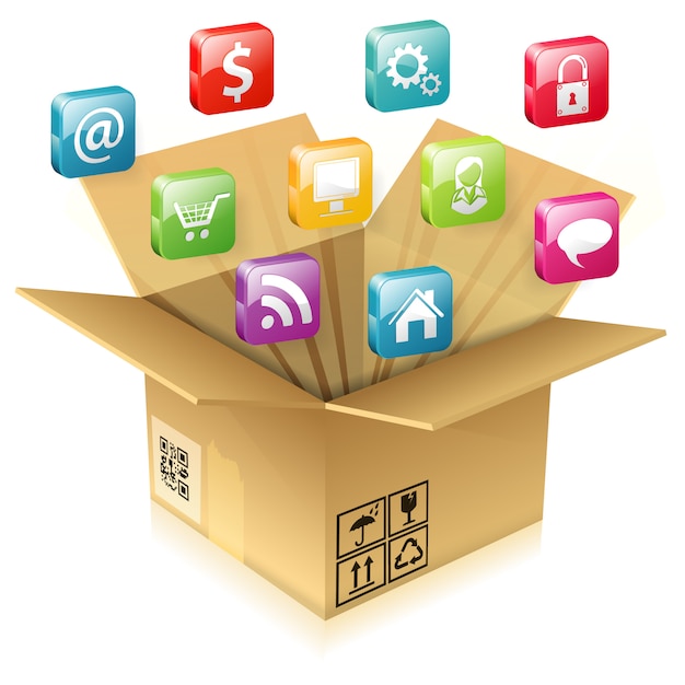 Cardboard Box with Set of Icons