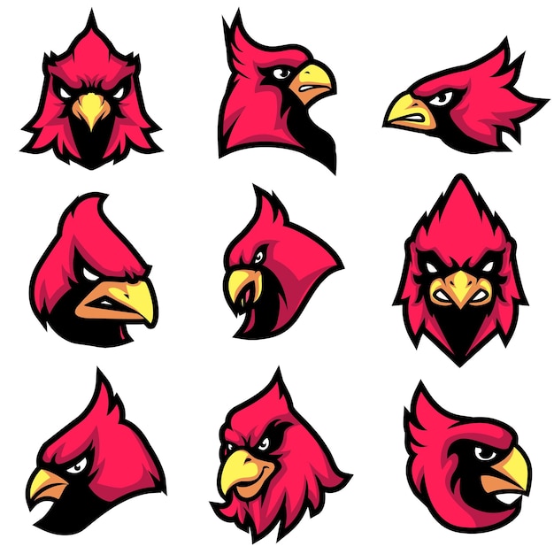 Cardinal head Mascot Vector Logo Bundle