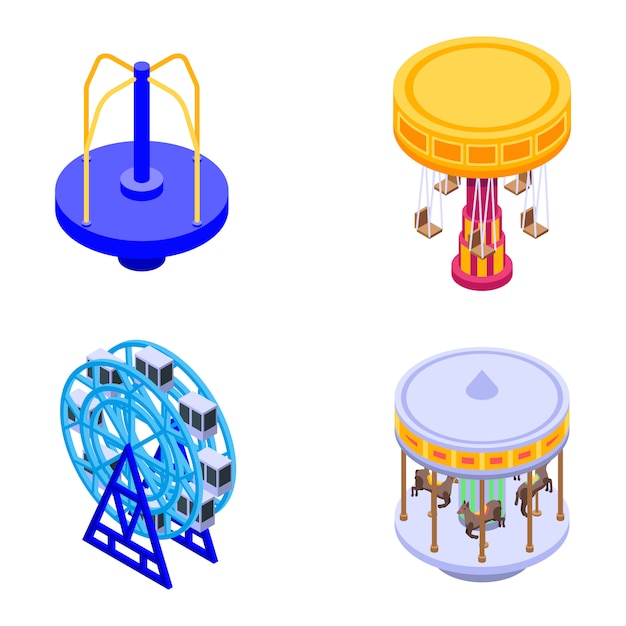 Carousel icons set, isometric style