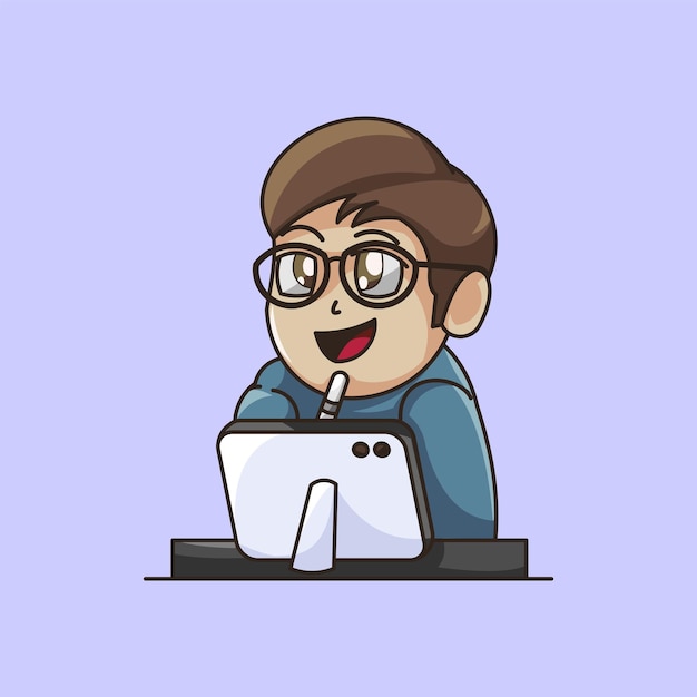 Cartoon boy graphic designer illustration