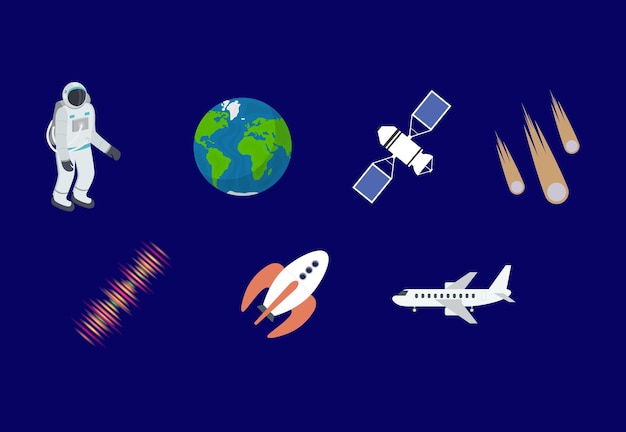 Cartoon Color Astronomy Sign Icon Set Vector