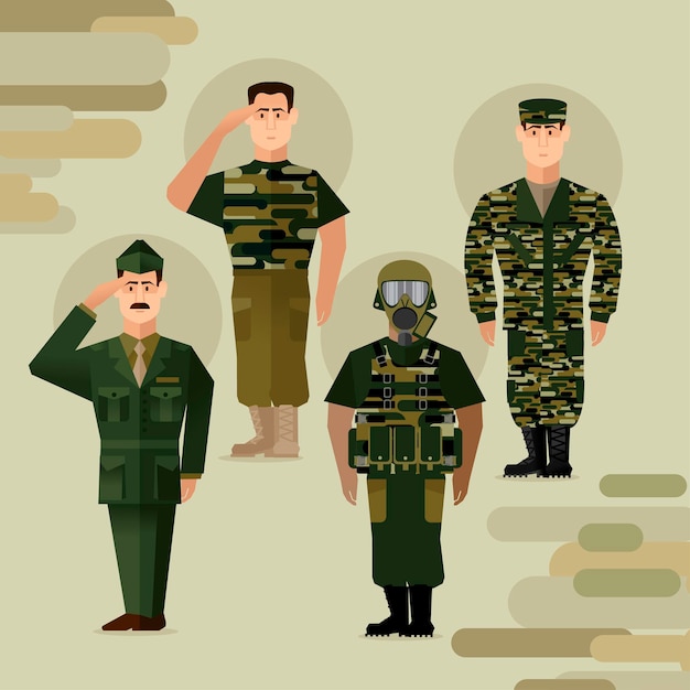 Cartoon Color Character Person Army Soldiers Concept Vector