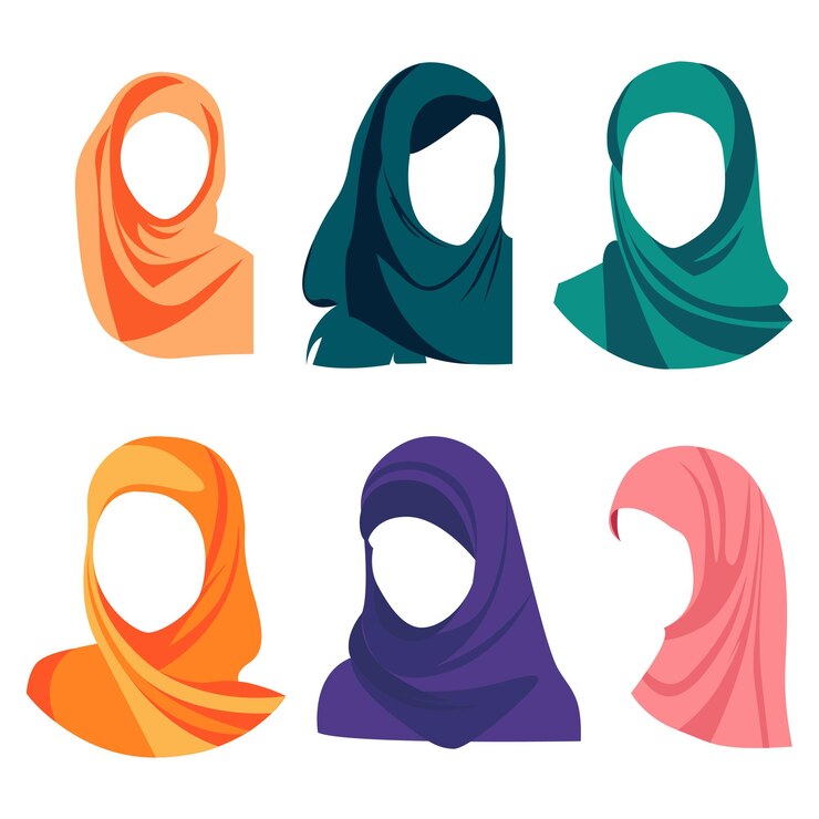 Vektör cartoon color different woman wearing colorful hijabs icon set vector