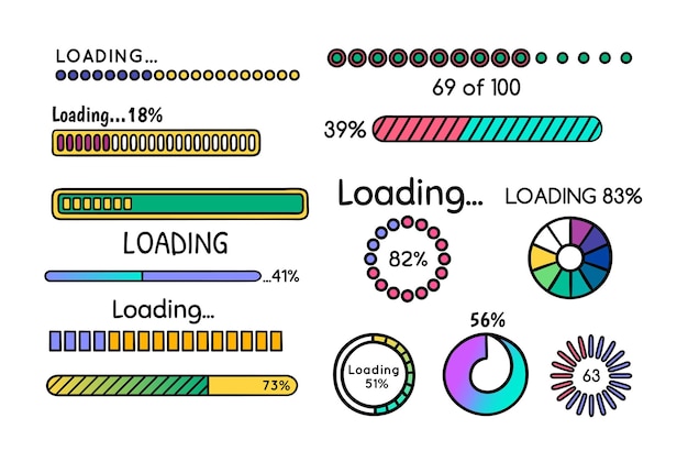 cartoon color loading progress bar icon set vector