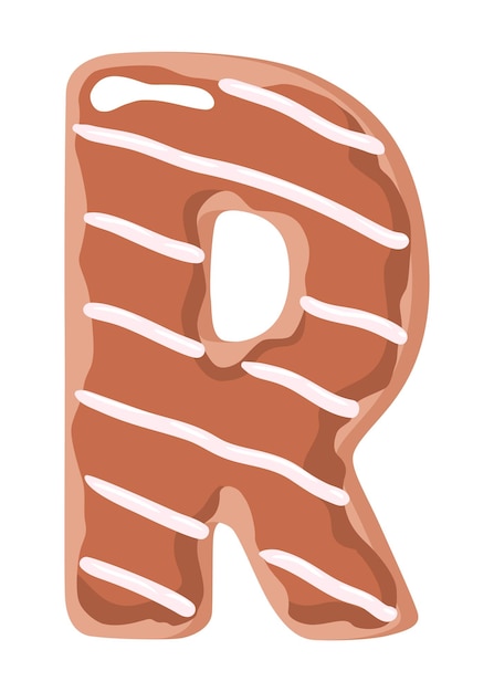 Cartoon cookies font Vector letter baking in colored glaze Creative gingerbread typography design Childhood sweet donut Letter R