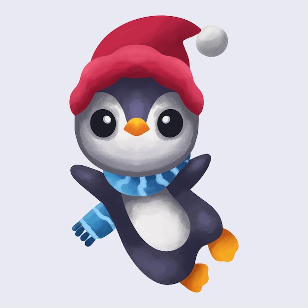 Cartoon cute baby penguin watercolor style isolated on white background
