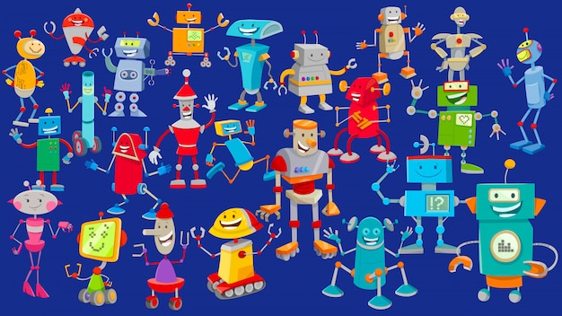 Cartoon Illustration of Robot Characters Background