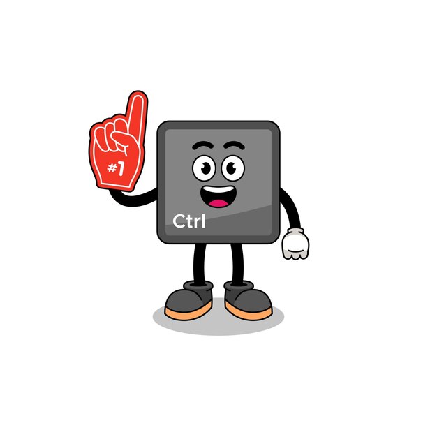 Cartoon mascot of keyboard control button number 1 fans character design