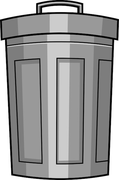 Cartoon Metal Trash Can For Garbage With Lid Vector Hand Drawn Illustration