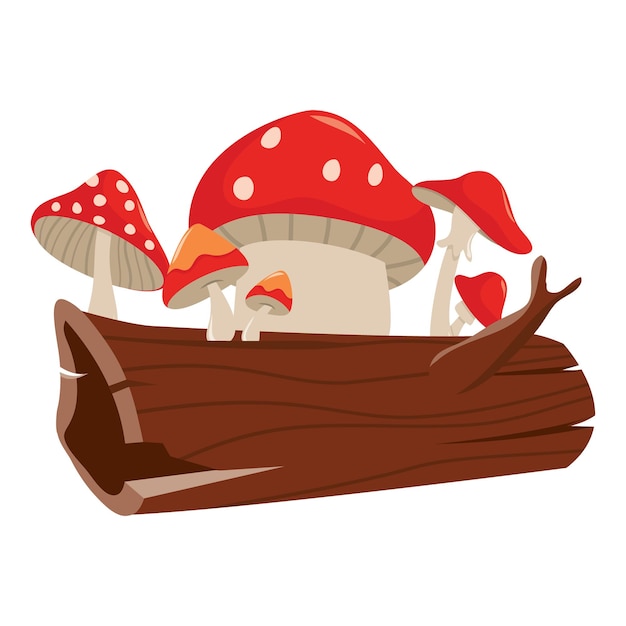 Cartoon Mushrooms Wood Stump