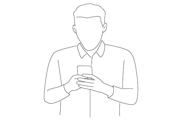Cartoon of businessman expressing amazement while using cellphone and shocked