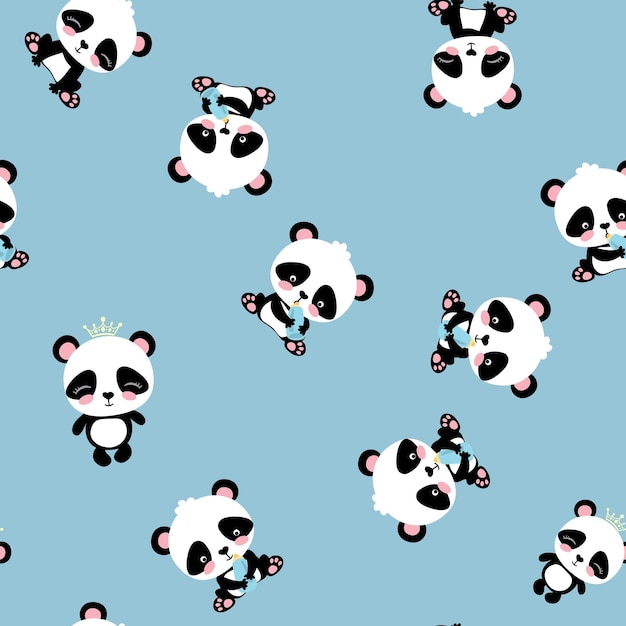 Cartoon panda seamless pattern vector illustration