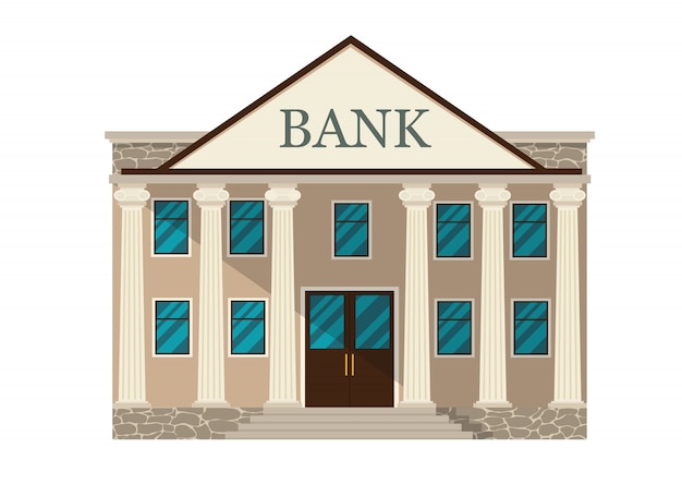 Cartoon retro bank building or courthouse with columns illustration isolated on white