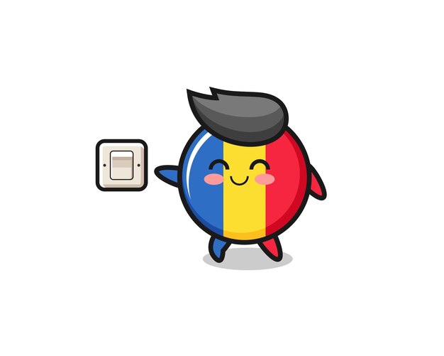 Cartoon romania flag is turning off light , cute design