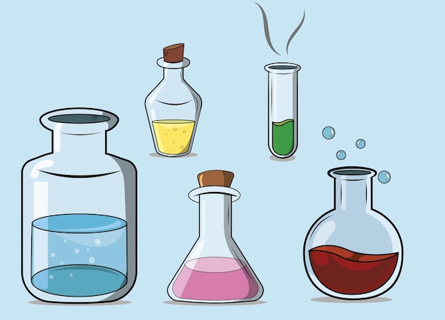 Cartoon style vector illustration set of chemistry objects