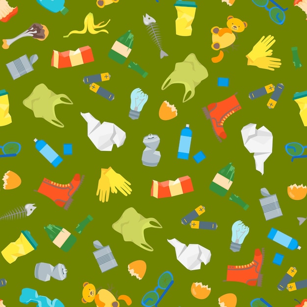 Cartoon Trash and Garbage Seamless Pattern Background Vector
