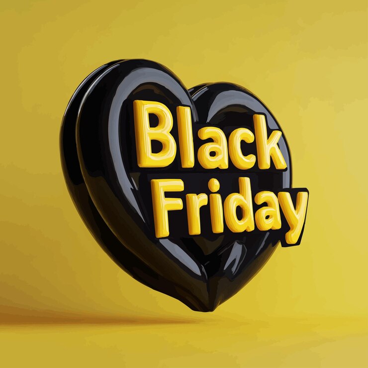 Vektör cartoon vector illustration banner for black friday poster with vibrant yellow and black heart 3d