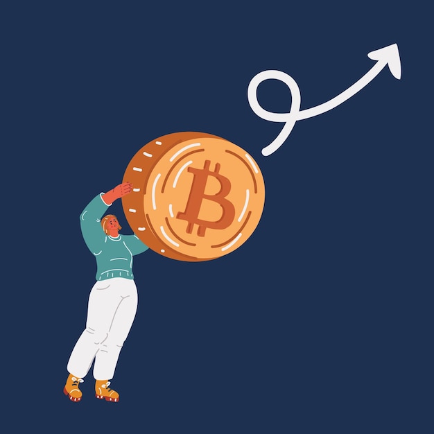 Cartoon vector illustration of woman hold bitcoin
