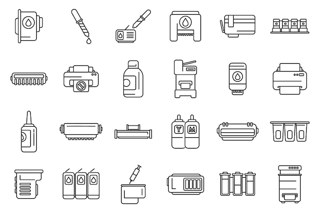 Cartridge filling icons set outline vector Computer copier