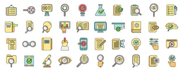 Case study icons set vector color line