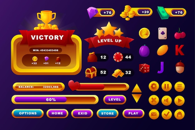 casino game cartoon web and mobile user interface design elements progress bar vector game score icons