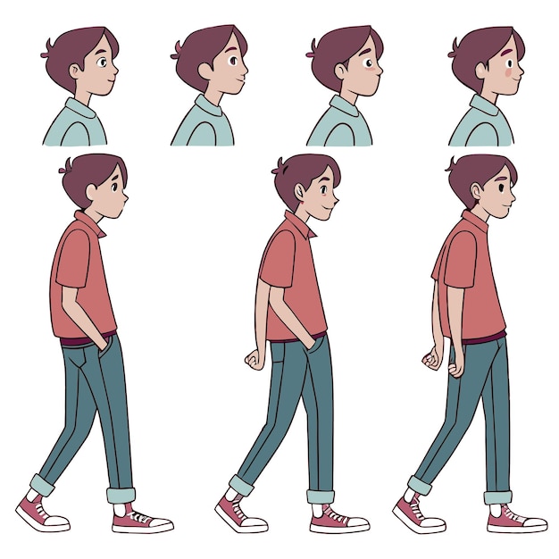 Casual boy character constructor for animation vector illustration Front side and back view set
