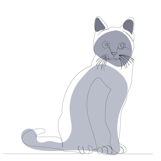 Cat drawing by one continuous line isolated vector
