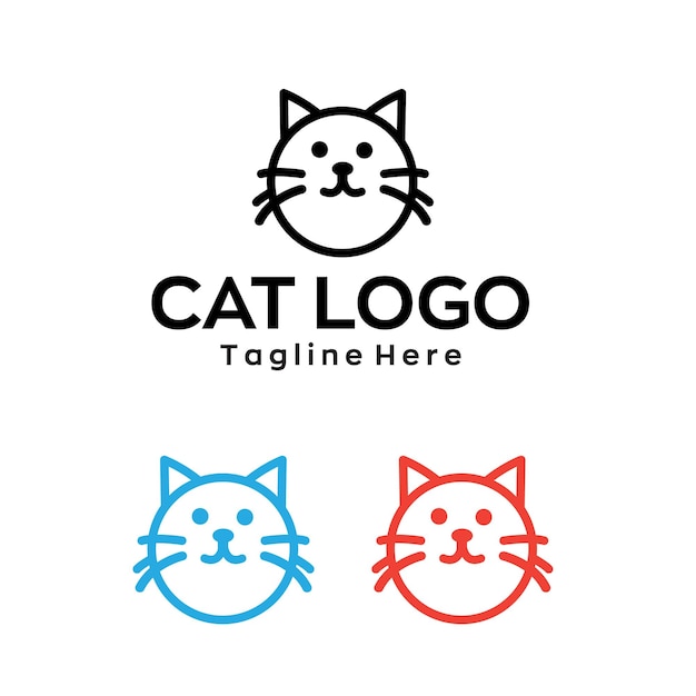 cat logo cat head minimal simple design with editable vector file
