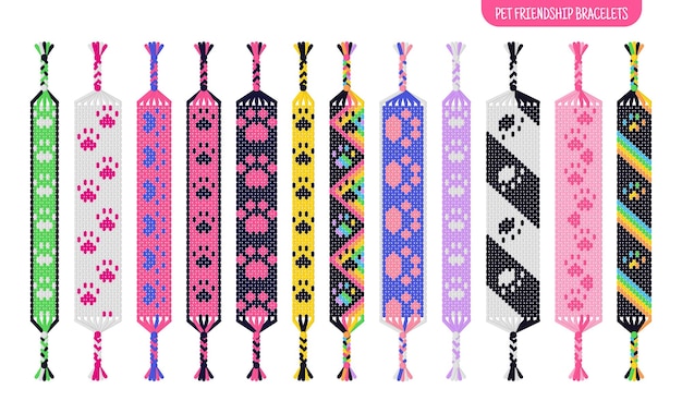cat or dog paw handmade friendship bracelets set of threads or beads macrame normal pattern tutorial