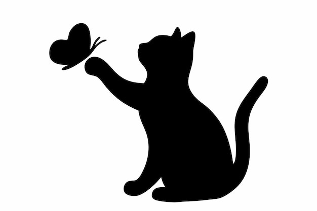 Cat silhouette playing with butterfly vector illustration graphic design