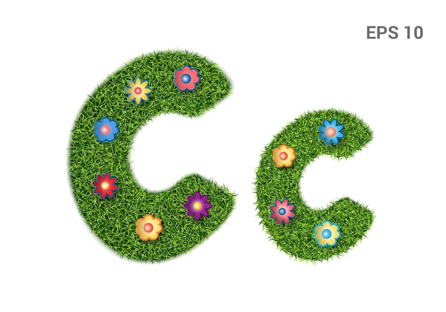 Cc  capital and capital letters of the alphabet with a texture of grass Moorish lawn with flowers