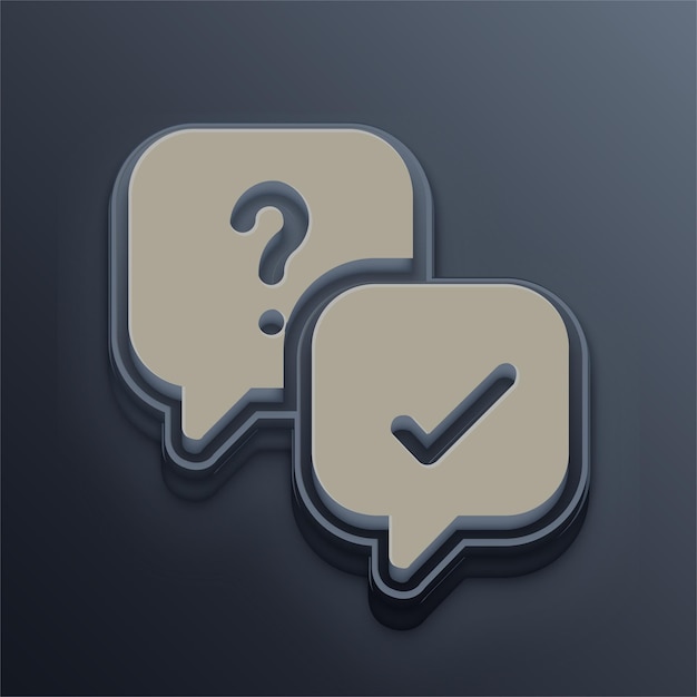 Cement Tone 3D Question and Answer Icon with Editable Gray Background