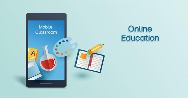 Cep telefonunda çevrimiçi eğitim. Sosyal mesafe konseptiyle evde öğrenme.