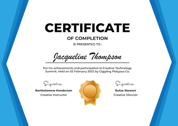 Certificate Completion Modern Vector Template
