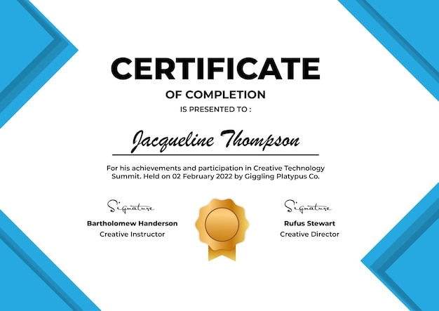Certificate Completion Modern Vector Template