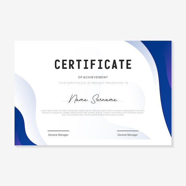 certificate design template with blue gradient background