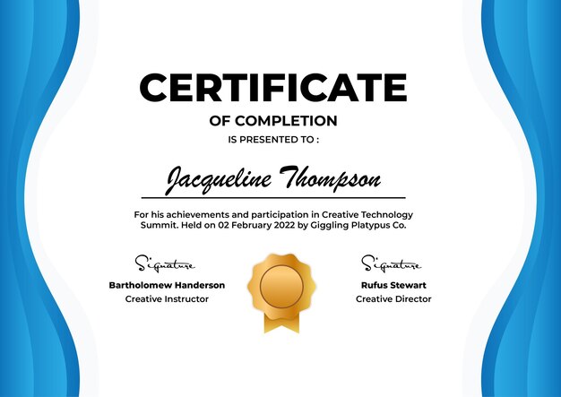 Certificate of Completion Modern Vector Template