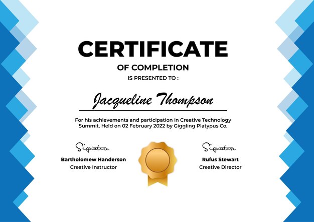 Certificate of Completion Modern Vector Template