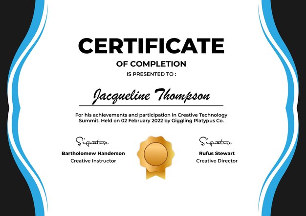 Certificate of Completion Modern Vector Template