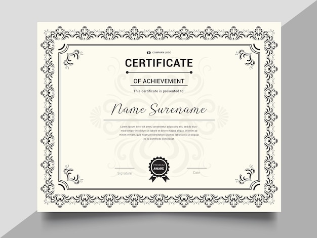 Certificate or diploma vintage retro template