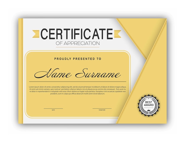 certificate the template of the form with the award badge modern design to confirm training education and professional development