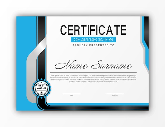 Certificate The template of the form with the award badge Modern design to confirm training education and professional development
