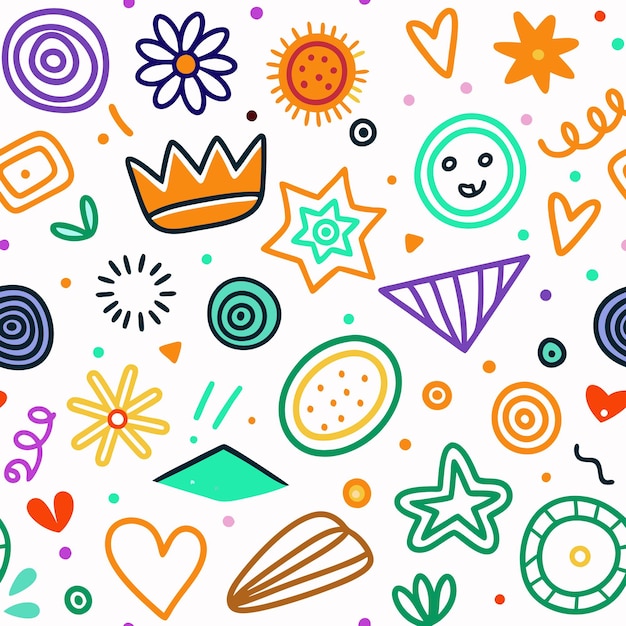 Çeşitli çizilmiş şekillerden oluşan doodle paket seti