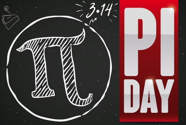chalkboard with doodle drawing of pi symbol in circle pie dessert and date for pi day in march