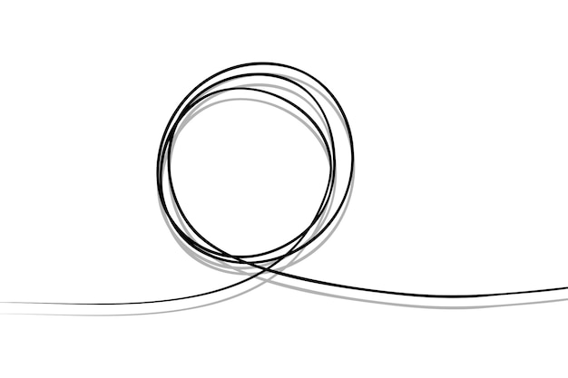 Chaotic hand drawn scribble sketch circle object with start and end isolated on white background
