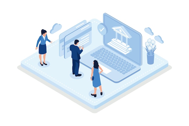 Characters in online internet banking transfer electronic funds from bank to bank. Sending
