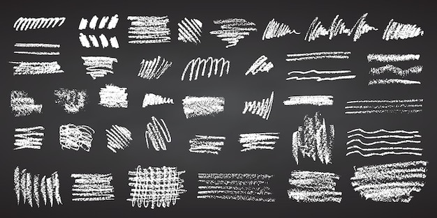 charcoal pencil hand drawing curly lines splash squiggles and shapes white chalk elements black chalkboard grunge chalk crayon scribbles doodles textures rough crayon strokes vector illustration