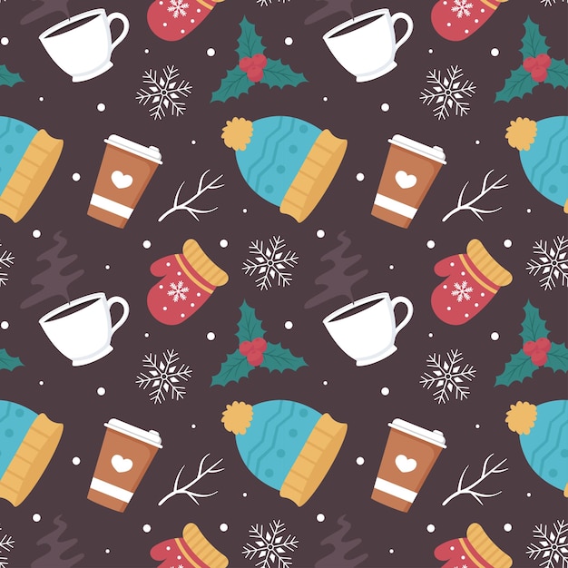 Charming Winter Seamless Pattern Design Featuring Decorative Elements in a Hand Drawn Illustration